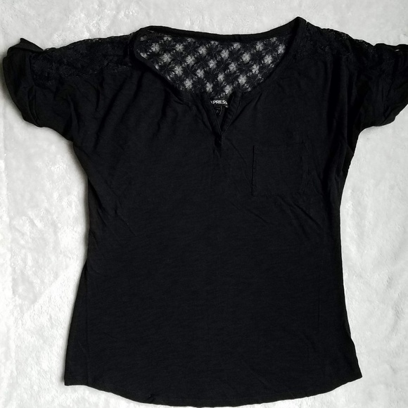 Express Black Lace Baseball Tee, Size S - Picture 2 of 6